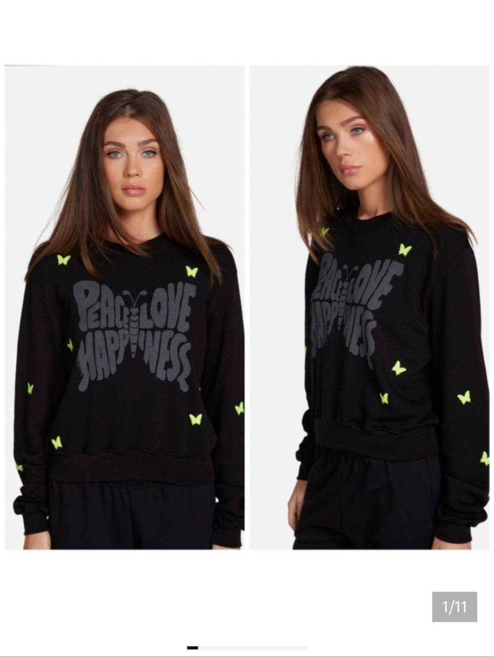 Lauren Moshi Spalding Neon Peace Love Butterflies sweatshirt